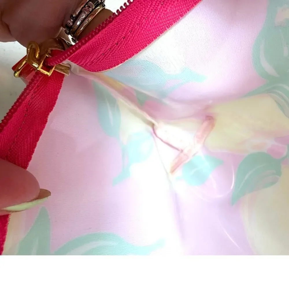 Lilly Pulitzer for Estee Lauder Pink Yellow Lemons Cosmetic Zip Makeup Bag NWOT